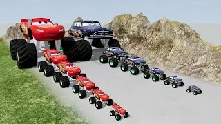 Большие и маленькие радужные колеса Mcqueen Monster против DOC Monster Truck в BeamNG.Drive