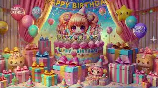 🎉 1 Hour Happy Birthday Song 🎂 | Cute Anime Girl Background | Birthday Party Music Loop 4K Ultra