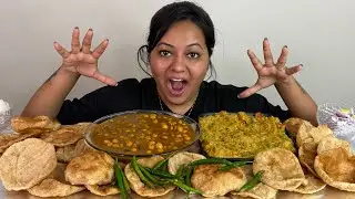 EATING 20+ PURI WITH SPICY CHOLE & ALOO MATAR, MIRCH ACCHAR & LOTS OF CHILLIES MUKBANG😱🔥