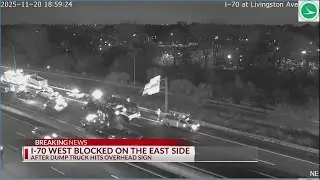 I-70 closed on Columbus&rsquo; East Side after dump truck knocks over highway sign