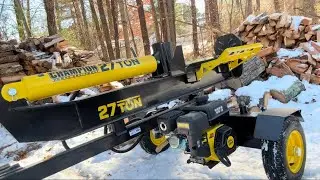 Splitting frozen red oak on the Champion log splitter! Cold start! #firewood #logsplitter #woodyard