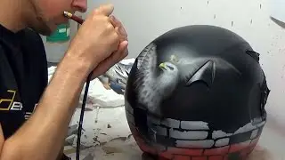 Polish eagle patriotic theme painted on HJC motorcycle helmet - aerograf airbrush