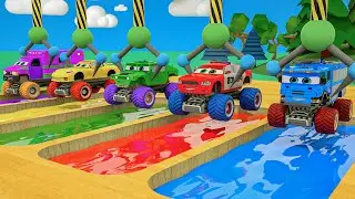 Colorful pool, Robotic arm & Monster Trucks |  Bingo Song with Fire Truck | Baby Nursery Rhymes