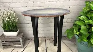 Large Natural Agate table, black metal base, 24