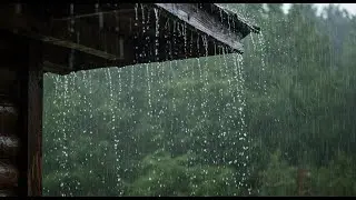 Relaxing Rain Sounds Under a Wooden Cabin Roof in the Middle of the Forest