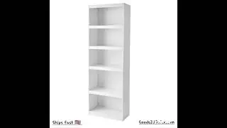 Tall Bookshelf Bookcase 5 Shelf Sturdy Storage Closed Case 3 adjustable Display Shelves White