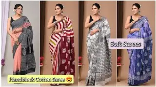 New Handblock Cotton Mulmul Sarees 😍 | With Blouse | Cod Available | 8829052083 WhatsApp