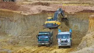 Volvo EC 250 DL Excavator Loading Dump Trucks - Dump Truck Slip Fail.