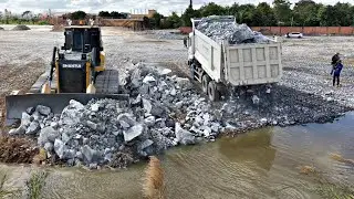 Nice Action! Smooth Landfill Huge Size With Skills Operator Dozer & Dumper 25T Work Filling