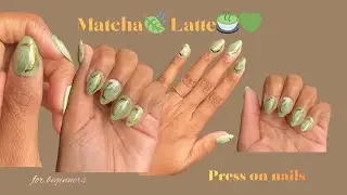 do matcha🍃 latte🍵press on nails with me🎀༘ | Easy technique + chrome tutorial ˚.🎀༘⋆ #pressonnails