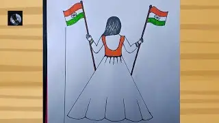 Inpendence drawing  | girl holding Indian flag drawing