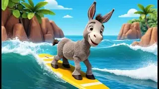 Baby Donkey Surfs Big Waves | Fun and Exciting Kids Nursery Rhyme Animation