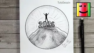 Dessin 2026 au sommet d&rsquo;une montagne | Crayon de papier