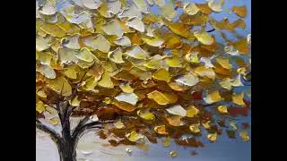 Large Abstract Golden Tree of Life Oil Painting On Canvas, Original Big Tree Painting