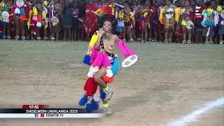 Indvuna yeNkabeveni doing kugiya during the Shiselweni Umhlanga 2023.
