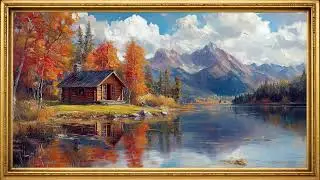Autumn Cabin on the Lake | 4K Frame TV Screensaver | Vintage Frame | No Sound