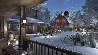 Winter Farmhouse Porch | Twilight Ambience | Farm Animals, Wind, Snow & Blizzard Sounds