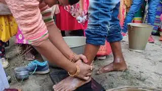 New Bride washing feet of Groom's brothers || Santali Wedding
