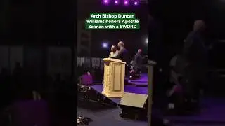 Arch Bishop Duncan Williams honors Apostle Joshua Selman with a SWORD.   #archbishopduncanwilliams
