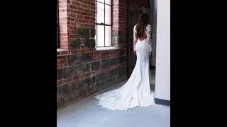 Elegant Lace Wedding Dress with Plunge Back and Long Sleeves | 1302 by Martina Liana