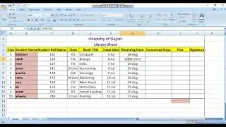 Library Sheet Excel I Cambridge Academy I Sharjeel Saqib