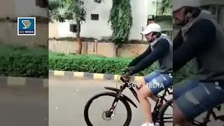 Kiccha Sudeep Riding Cycle on streets