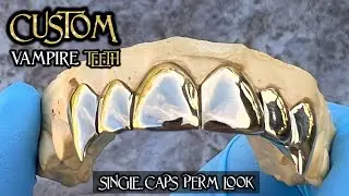 10K Gold Custom Fangs Single Caps Perm Look Vampire Canine Teeth Grills