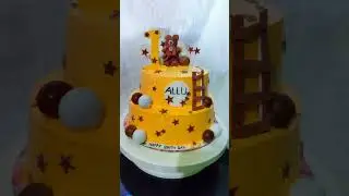 Teddy bear theme cake/2kg two tier cake decorating ideas/yellow theme cake/vancho cake/#shorts