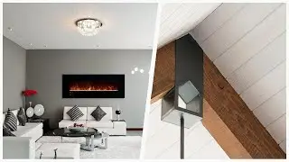 75 Living Space With Beige Walls And A Hanging Fireplace Design Ideas You'll Love 🔴