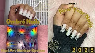 Gold polygel New Year Nails🎆 Nail Art Marker Review #polygelnails #2025