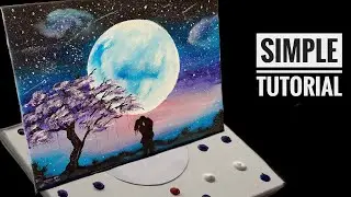 How to Draw a Couple Under the Moonlight / Simple Acrylic Painting
