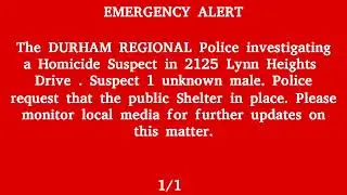 Canada Alert Ready - Terrorism Alert, Homicide Suspect, in Pickering, Durham Region & GTA