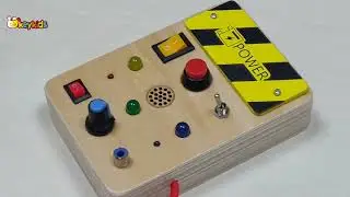 Okeykids Wooden Busy Board with LED Lights for Kids