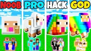 Minecraft: FAMILY SHEEP HOUSE BUILD CHALLENGE - NOOB vs PRO vs HACKER vs GOD in Minecraft