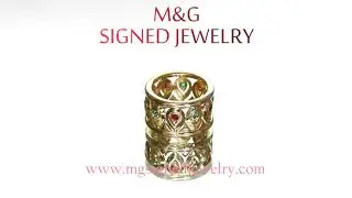 CARTIER Ruby Emerald Yellow Gold Wide Band Ring