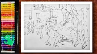 Holi Drawing | Holi Festival Drawing | Holi Scenery Drawing | Vasant Utsav Drawing | Oil Pastels