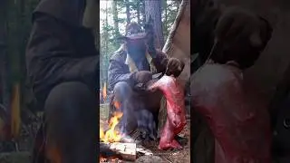 Preparing an Animal Hide in the Wilderness