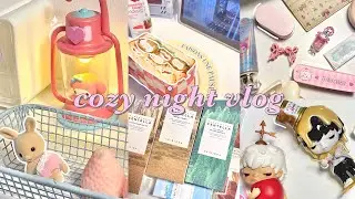cozy night vlog💭🖇️ | haul unboxing, desk makeover, what’s in my bag, night skincare, etc