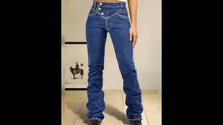 【Flamingals】Wash Stitch Detail Button Up High Rise Bootcut Jeans#jeans #ootd #bootcutjeans #fashion