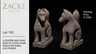 Lot 192: A SUPERB AND RARE PAIR OF STONE INARI FOXES (KITSUNE), EDO PERIOD