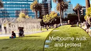 [4K] Exploring Melbourne CBD: Witnessing a Refugee Rights Protest and Street Music!