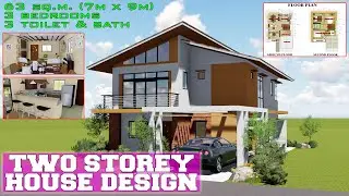 Modern Two Storey House Design with 3 Bedrooms | 63 sq.m (7mx9m)