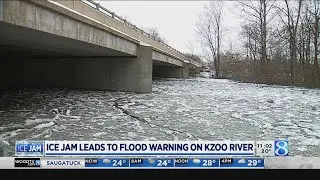 Ice jam leads to flood warning on Kzoo River