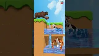 Take The Water Challenge: Cow vs Tiger Wolf #shorts #cow #tiger #cartoonanimals
