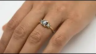 Raw Salt and Pepper Grey Diamond Engagement Ring | 14k Yellow Gold Rings for Women