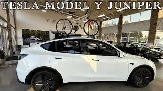 2026 Tesla Model Y Juniper Visual Walk Around | Pearl White Multicoat | Roof Mounted Bike Rack