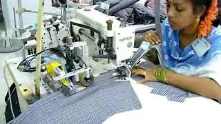 Front placket sewing machine with stacker and interlining cutter-Auto