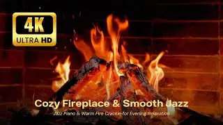 🔥 Snowfall Fireplace Jazz 4K (12 HOURS) ❄️ Crackling Fire Sounds for Winter Comfort