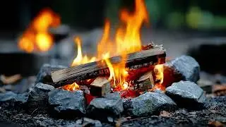 Close-Up Firewood Burning Brightly in Stone Pit for Relaxation and Sleep - Tranquil Nature ASMR