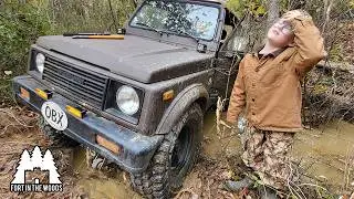 Building a survival shelter & We got the truck stuck!